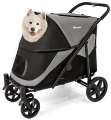 特価 バギー 犬 多頭 大型犬 用カート ペットバギー 4輪 ワンタッチ折りたたみ式 ペットカート大型犬 軽量コンパクト 組み立て簡単 ball 外出便利 大型・中型・多匹飼い向け 耐荷重55Kg Totoro PC400 (グレー+ブラック)