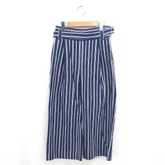 グリーンレーベルリラクシング ユナイテッドアローズ green label relaxing ワイド ハイウエスト パンツ ベルト ストライプ 36 ネイビー ホワイト 紺 白 /TT