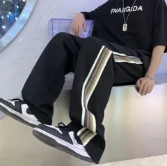 M ジャージ サイドライン ストリート パンツ モード メンズ ブラック