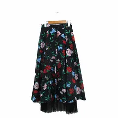 ザヴァージニア The Virgnia フレア スカート ロング チュール 花柄 36 ブラック 黒 /KT33