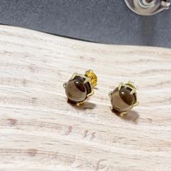 宝石質スモーキークォーツAAA ピアス SV925 18Kコーティング 6mm