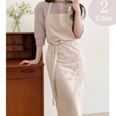 リネン風 エプロン ワンピース ロング丈 2色展開 ベージュ／ブラック ナチュラル おしゃれ　エプロン ワンピース ロングエプロン ナチュラル エプロン リネン風 カフェエプロン おしゃれエプロン シンプル ベージュ ブラック