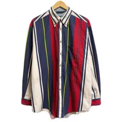 nautica ノーティカ ボタンダウンシャツ コットンシャツ ストライプ ポケット付き 長袖シャツ ワンポイントロゴ 刺繍 オフホワイト×青×赤×多色 L/Gサイズ No.L728