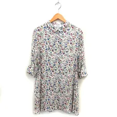 ローリーズファーム LOWRYS FARM ステンカラー ロング シャツ ブラウス 花柄 薄手 七分袖 M 白 ホワイト /NT12