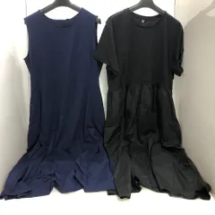 02w17957 ユニクロ UNIQLO +J  2点セット ウルトラストレッチエアリズムワンピース コンビネーションワンピース  ブラック XXXL  バングラデシュ ベトナム製 レディース  タグつき  ワンピース  コットン  【中古品】