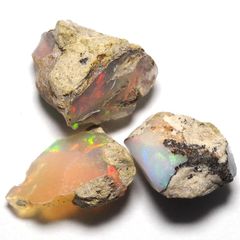 【新品】 【N2 stone Natural】天然鉱物 オパール (蛋白石/opal) | (原石 (プレシャス/遊色あり): 3粒 [約5-8ct/合計], 産出地: エチオピア Welo)