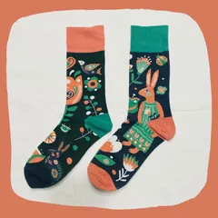 花とうさぎ クルーソックス #230 左右非対称