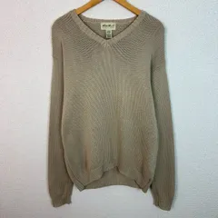 00s Eddie Bauer エディーバウアー ニット セーター Vネック 無地 ベージュ Sサイズ メンズ 古着 アメカジ シンプル シティーボーイ