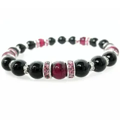 ピンクタイガーアイ＆ブラックオニキス ブレスレット【8mm／内径19～20cm選択可能】｜恋愛運・魔除け パワーストーン 天然石20