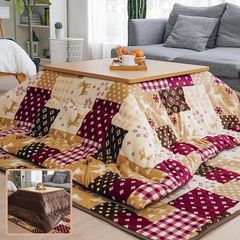 即納：Vamcheer こたつ布団 長方形 大判 こたつふとん 単品 190x240cm こたつ用布団 あったか こたつ掛け布団 厚手 フランネル リバーシブル 両面使える ふわふわ ぽかぽか ぬくぬく 冬用 洗える 静電気防止 毛抜けない トナカイ柄xブラウ