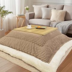 即納：JEMAジェマ こたつ布団 こたつ厚掛け布団 こたつふとん 掛けふとん単品 正方形 厚手 リバーシブル 両面使える 吸湿発熱 中空綿 ふわふわ もこもこ フランネル素材 約洗える 185x185cm コーデユロイ ベージュ