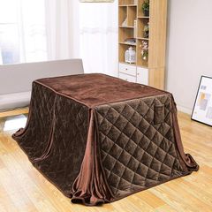 即納：JEMAジェマ ハイタイプ テーブル ダイニング 省スペース こたつ布団 こたつ掛け布団 掛け布団単品 吸湿発熱 ふわふわ感触フランネル生地 約240x295ｃｍ 長方形 洗える ブラウン ケーブル模様
