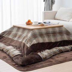 即納：HOMFINE こたつ布団 正方形 大判 単品 205x205cm 両面使える こたつふとん リバーシブル あったか 厚手 先染めチェック フランネル こたつ掛け布団 適応こたつ台:80～90×80～90cm ふわふわ ぽかぽか ぬくぬく 冬用 洗える 