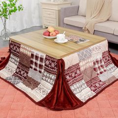 即納：JEMA こたつ布団 省スペース こたつ掛け布団 長方形 こたつ用布団 スリットデザイン 洗える フランネル生地 おしゃれ フランネル あったか なめらか180x220cm パッチワーク レッド