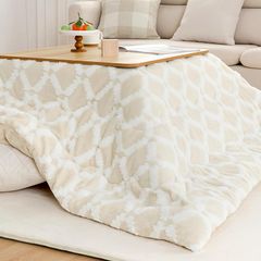 即納：ＨＡＲＵＭＩＮ こたつ布団 正方形 コタツ布団 火燵布団 単品 吸湿蓄熱 保湿加工 中空繊維混紡 おしゃれ 北欧 洗える 【柄面＆無地面】リバーシブル 両面使える 静電気防止 毛抜けない フランネル 保温性 発熱綿使用 撥水加工 こたつ掛け布団 フィット