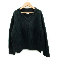 アースミュージック&エコロジー EARTH MUSIC & ECOLOGY リブニット セーター 長袖 Vネック 無地 F ダークグリーン /MS46