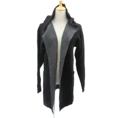 イッカ ikka カーディガン ロング丈 フード付き M 黒 ブラック /YK12