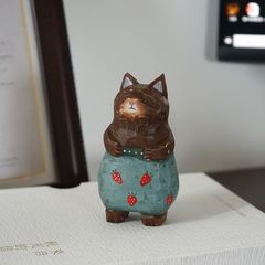 置物 装飾品 フィギュア 猫 ネコ キャット イチゴ ストロベリー インテリア雑貨 インテリア置物 彫刻 木彫り 無垢材 オブジェ オーナメント