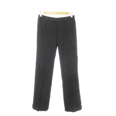 グリーンレーベルリラクシング ユナイテッドアローズ green label relaxing パンツ スラックス ストレート ウール 裾折り返し ラメ ストライプ 36 黒 ブラック /AH4