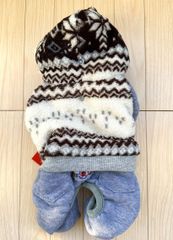 【デッドストック出品】ノルディック柄★ふかふかのパーカーカバーオールつなぎ♪XSペットウェア犬服超小型犬用サロペットロンパースカバーオール厚手秋冬物