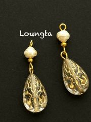 3694チェコビーズピアス チェコビーズパール アンティークピアス 樹脂ピアス