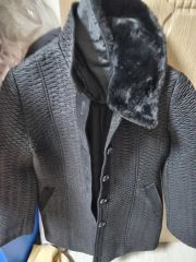 ブラック 텍스쳐 ファー カラー ジャケット 66サイズ