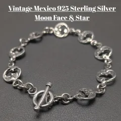 ヴィンテージ メキシコ MEX925 スターリングシルバー 月顔×星 トグル ブレスレット 約21cm 16.1g ムーン＆スター