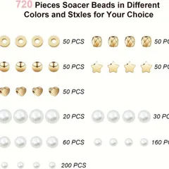 【720個 大容量】透かし彫りビーズセット DIYアクセサリー製作に!ラウンドパール&スペーサービーズ アソート ブレスレット/イヤリング/ネックレス作りに最適 ハンドメイド素材