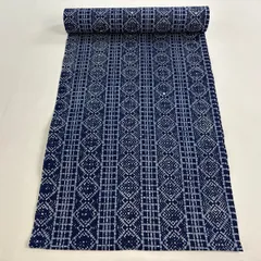 反物 優品 小紋 幾何学 藍色 綿 【中古】