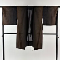 道中着 身丈100.5cm 裄丈67cm M 和装コート 縞 ぼかし 墨色 正絹 逸品 【中古】