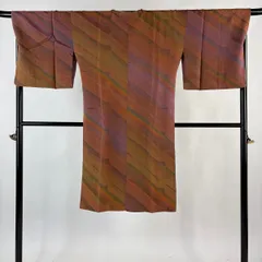 【美品】 道行 身丈116cm 裄丈70cm L 和装コート 角衿 落款 地紋 斜めぼかし 赤茶 正絹 秀品 【中古】