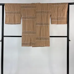 【美品】 道行 身丈86cm 裄丈63cm S 和装コート 角衿 草花 絞り 薄茶色 正絹 秀品 【中古】