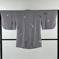 道行 身丈83.5cm 裄丈65.5cm M 和装コート 角衿 枝花 縦縞 金彩 灰紫 正絹 秀品 【中古】