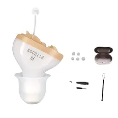 新品 集音器 CIC 耳あな 小型 音量調節 ノイズ抑え 電池式 イヤーチップ付き 取扱説明書 (白い 右耳)