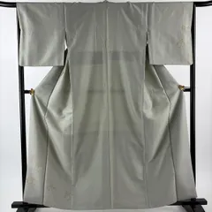 付下げ 身丈161.5cm 裄丈65.5cm M 袷 葉 色紙 灰緑 正絹 秀品 【中古】