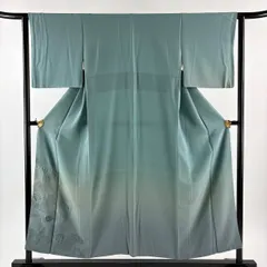 付下げ 身丈152cm 裄丈62.5cm S 袷 草花 刺繍 ぼかし 薄緑 正絹 秀品 一つ紋 【中古】