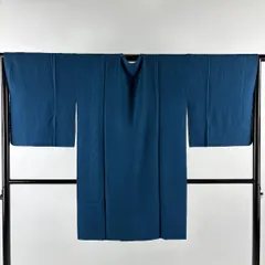 【美品】 道行 身丈95cm 裄丈67cm M 和装コート 角衿 菊唐草 地紋 青緑 正絹 秀品 【中古】