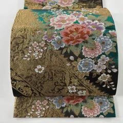 【美品】 袋帯 秀品 牡丹 花唐草 金糸 箔 黒 六通 正絹 【中古】