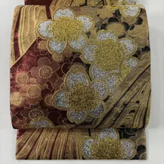袋帯 秀品 振袖向き 桜 流水 金糸 箔 金色 六通 正絹 【中古】