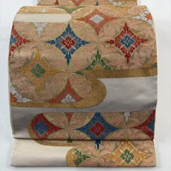 袋帯 秀品 川島織物 落款 鳥襷文 ヱ霞 金糸 箔 金色 六通 正絹 【中古】