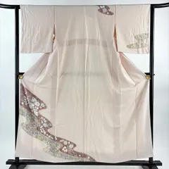 付下げ 身丈158cm 裄丈62cm S 袷 辻が花柄 流水 絞り 薄ピンク 正絹 秀品 【中古】