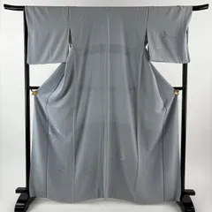 付下げ 身丈166cm 裄丈68cm L 袷 楽器 組紐 刺繍 青灰色 正絹 秀品 一つ紋 【中古】