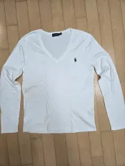 ポロ ラルフローレン Vネック 長袖 Tシャツ 白 XL