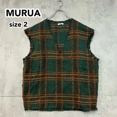 MURUA ムルーア ツイード チェック柄 ベスト ジレ Vネック フリンジ加工 ノースリーブ トップス 羽織り レイヤード スタイルアップ効果 厚手生地 レディース カジュアル モード ストリートM ★ ◇■