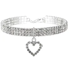 新品 犬猫首輪おしゃれなハート型猫用ネックレス小型犬猫ラインストーンネックレスセットかわいい輝きの犬パーティーウエディングアクセサリー用 (ホワイト S)