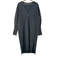 NOBLE(ノーブル) ワンピース レディース美品  - ダークグレー×黒 Vネック/長袖/ロング/ニット