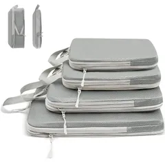 便利旅行圧縮バッグ 4点セット トラベルポーチ 可変スペース 衣類仕分け 圧縮袋 旅行 出張 衣類 【2025年最新】旅行用圧縮袋 整理便利グッズ トラベル パッキングポーチ スペース節約 (ダークグレー)