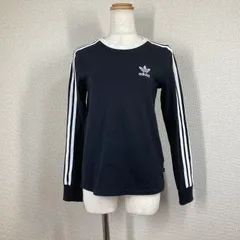 【アディダス】カットソー Tシャツ ロンT　黒　M　スリーストライプス　刺しゅうトレフォイル スリムフィット　ストレッチ サーフ系 