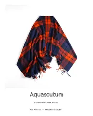 902t*美品 アクアスキュータム Aquascutum カシミヤ100% チェック フリンジ マフラー ネイビー レッド
