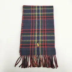 POLO RALPH LAUREN イタリア製 ウールナイロン チェック ストール マフラー ネイビー レッド ブラック レディース ポロ・ラルフローレン【中古】5-1202T◎